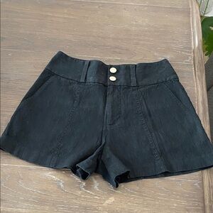 Alice + Olivia Black High-Waist Shorts with Double Gold Buttons